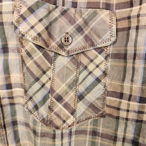 Bugatchi Men's Button Down Shirt Plaid Long‎ Sleeve Medium Green Western - Picture 4 of 11